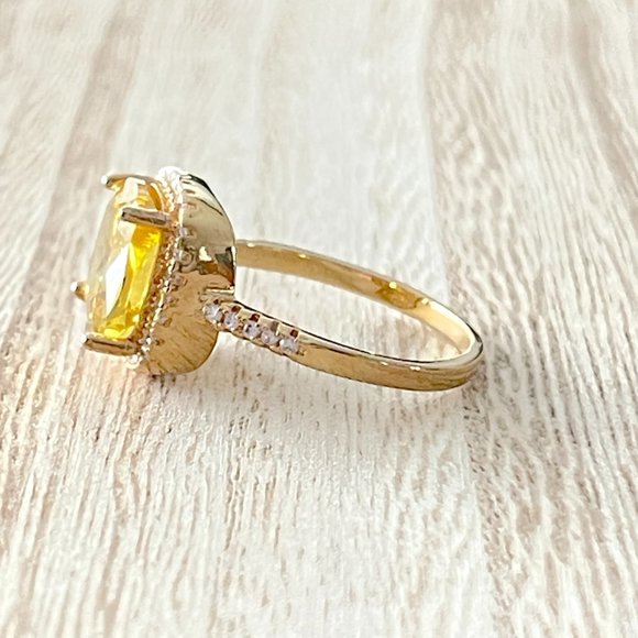 Cushion Cut Citrine Halo Ring - Gold Plating over 925 Sterling Silver - Picture 2 of 5